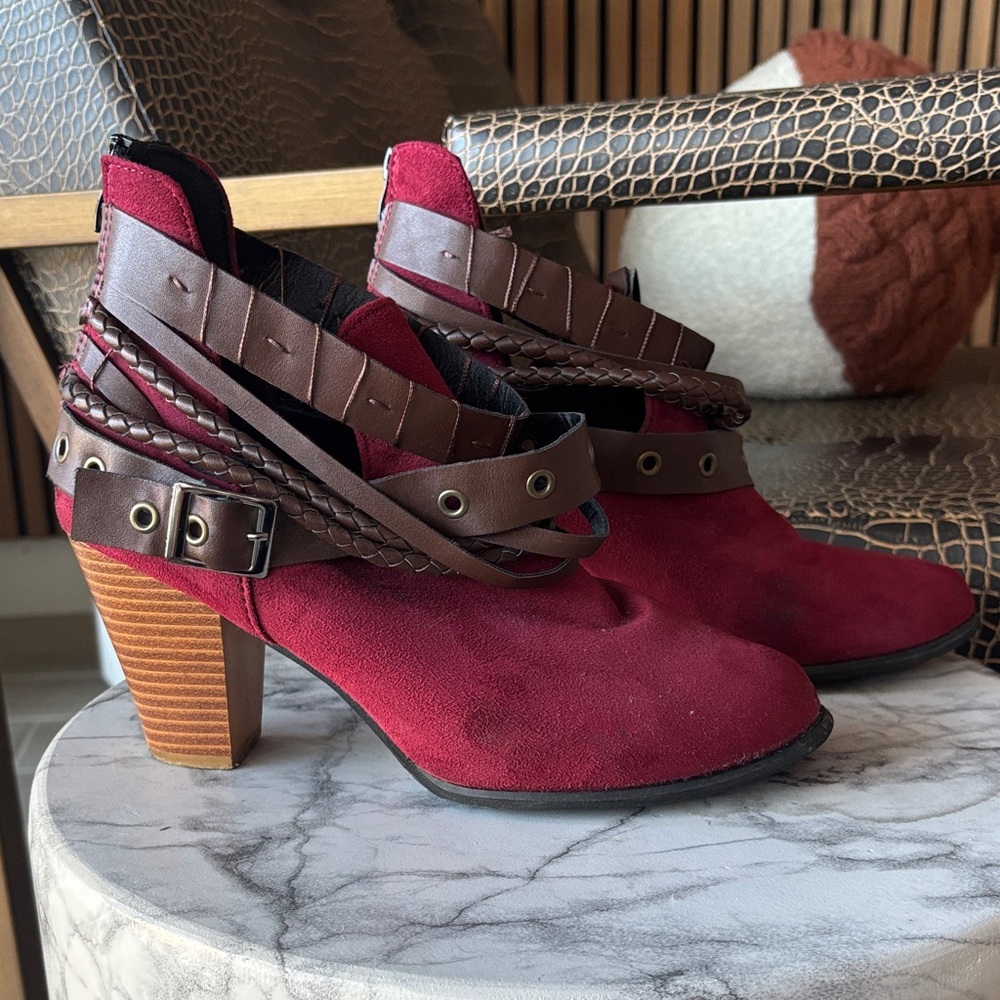 Stylish Red and Brown Women's Heeled Boots
